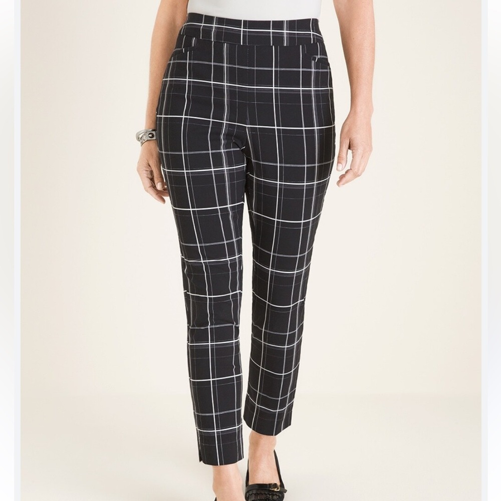 🖤🖤Chico’s So Slimming Brigitte Plaid Slim Ankle Pants 3.5 Petite LIKE NEW🖤🖤